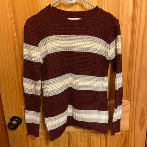 Pink Rose Burgundy and Cream Striped Sweater